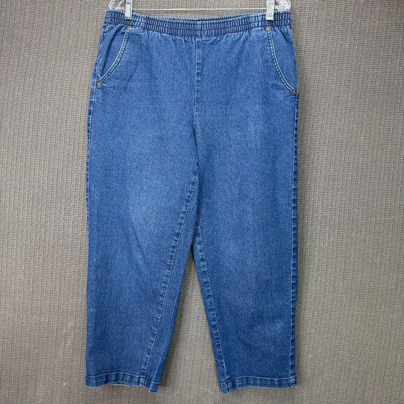 Hasting & Smith Petite Womens PL Blue Elastic Waist Denim Capri Pants Pockets - Picture 1 of 7